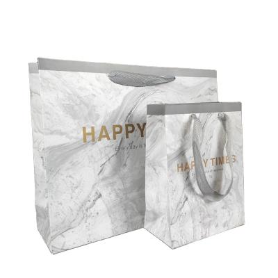 China Recyclable Customized Logo Printed Marble Boutique Cosmetics Gift Shopping Bag Packaging Paper Bag With Handles for sale