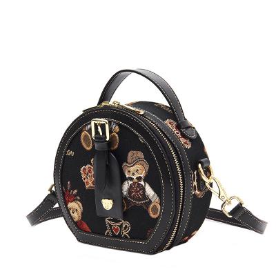 China Fashion Profession Supplier In China Metal Strap Lock Around Jacquard Canvas Tote Bag Handheld Shoulder Cartoon Bear Bags for sale