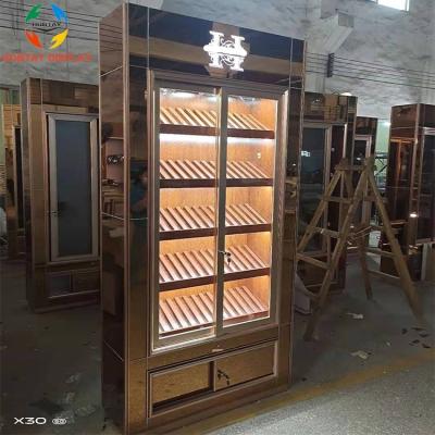 China Large Base Aluminum+Tempered Glass+UV Cigar Humidor Holder Humidor Case Wooden Cabinet Custom Wooden Cigarette Box For Smoke Shop for sale