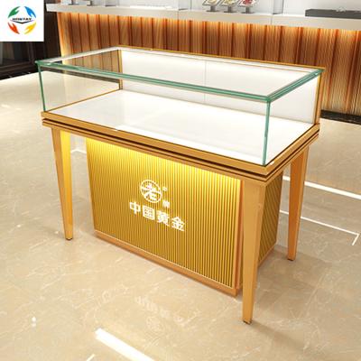 China Hot Luxury Luxury Lockable Led Light Factory Price Retail Store Jewelery Display Showcase Jewelery Store Gold Lockable Indoor Wooden Showcase Display for sale