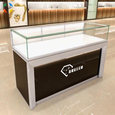 China High-end Fashion Style Customize Glass Metal Manufacturer Showcase Jewelry Diamond Gold Shop Clear Window Showcase Box for sale