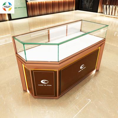 China Factory Custom High-End High-End Factory Background Cabinet Rose Gold Design Aluminum Frame Corner Display Glass Showcase for sale