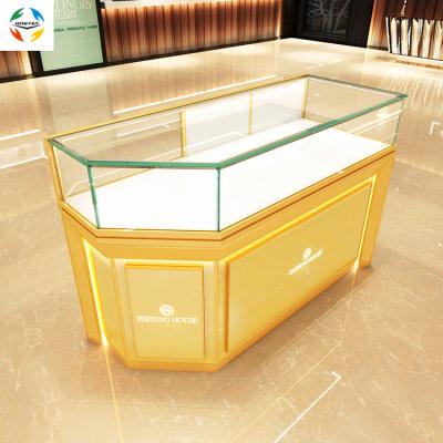 China Double Side Watch Store Display Half Counter View Modern Design Logo Metal Glass Diamond Gold Watch Store Corner Display Counter for sale