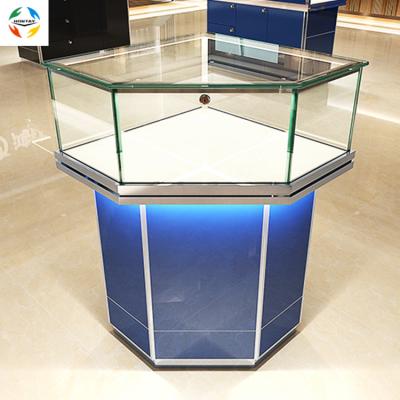 China Special Fashion Mall Jewelry Display Showcase, Tempered Glass Diamond Corner Display Shelf Cabinet for sale