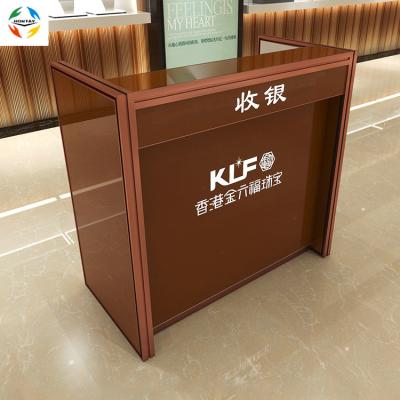 China Cashier Counter Table High End Retail Store Single Cashier Counter Table Aluminum Brushed Nickel Tawny Color for sale