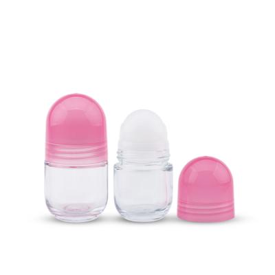 China Full Size Custom Colored Wholesale Pink Deodorant 50ml Glass Roll On Bottles for sale