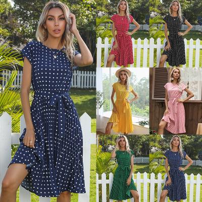 China Viable Viable Ladies Wear Midi Dresses Women Summer Chiffon Floral Print Casual Polka Dot Dresses for sale