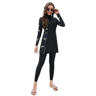 China 2021 New Conservative Muslim Swimwear Full-enclosed Long-sleeved Two-piece Summer Dress Swimwear QUICK-DRY QUICK-DRY Top Pants for sale