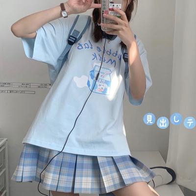 China By Japanese Girl Printing new QUICK-DRY T-shirt student QUICK-DRY suit 2021 summer new short plaid + casual pleated skirt two-piece suit for sale