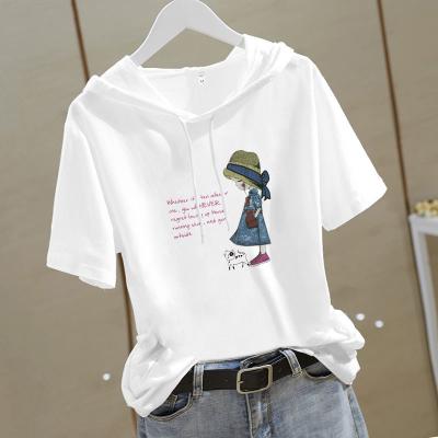 China 2021 summer new cartoon print ladies hoodie cotton-container short-sleeved tops Viable thin short-sleeved pullover T-shirt for sale