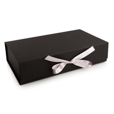 China Hot Selling Recyclable Rigid Paper Large A3 Cardboard Box Stain Flip Folding Black Packaging Gift Box With Ribbon for sale