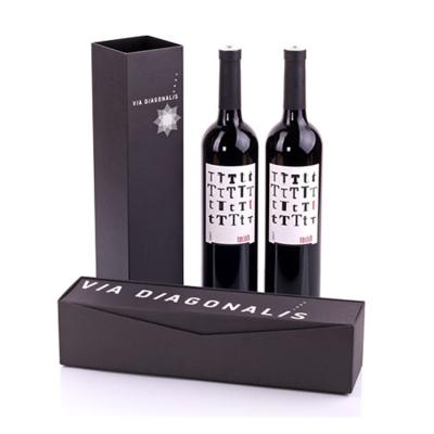 China Wholesale Custom Recyclable Luxury Black Cardboard Bottle Gift Box Single Flip Wine Packaging Box for sale