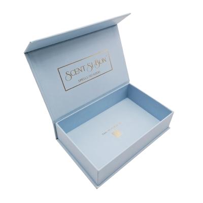 China Handmade Custom Luxury Flat Cardboard Blue Box Paper Book Shaped Magnetic Packaging Gift Boxes for sale