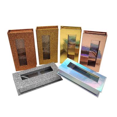 China Recycled Materials Wholesale Empty Magnetic Holographic Glitter False Eyelash Wrapping Paper Box With Window for sale