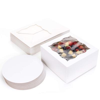 China Recyclable High Quality White Food Packaging PVC Window Cake Paper Box Clear Square Cake Box for sale