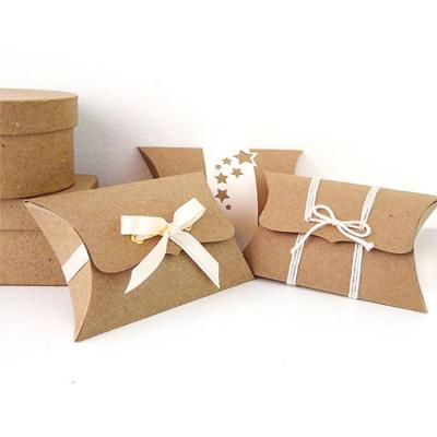 China Recyclable Unique Small Kraft Paper Box Packaging Box Wedding Pillow Favor Box for sale