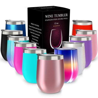 China Sustainable 12 oz stainless steel tumbler with lid and gift box | Wine Tumbler Double Wall Vacuum Insulated Travel Cup Tumbler For Coffee for sale