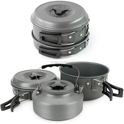 China Sustainable 10 Piece Aluminum Nonstick Cookware Set Cooking Pot Set Mess Kit For Indoor And Outdoor Camping Cooking for sale