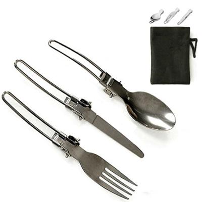 China BBQ Spoon Fork Folding Knife Set - Portable 3 in 1 Fold Flat Dinnerware Utensils, Stainless Steel Cutlery for Camping Picnic for sale