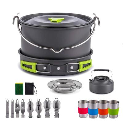 China Portable Camping 21Pieces Cookware Set Mess Pot Pan Cook Kit Stackable Portable Non Stick For Outdoor Hiking for sale