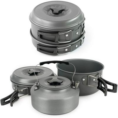 China Aluminum alloy camping cookware and pot set, 10 pieces set for camping, backpacking, hiking, trekking for sale