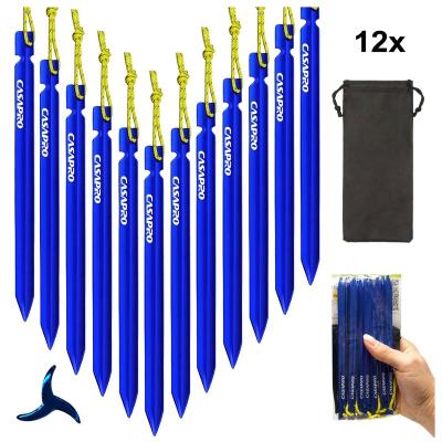 China Unique Y design power grip and penetration in ground conditions. Amazon hot selling aluminum tent stakes ultra-lightweight Y beam design with thoughtful pack of 12pcs pull ropes. for sale