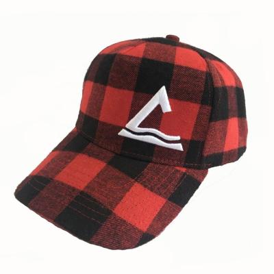 China Checked Customize Your Own Logo 5 Panel Trucker Hat Red And Black Plaid Checked Baseball Hats With Puff Embroidery for sale