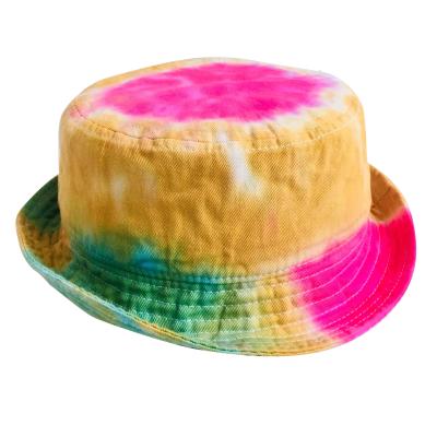 China Character Customize Yours Tie Dye Green Orange Rose Mixed Color Kids Girl Bucket Hat For Summer Beach Hats for sale