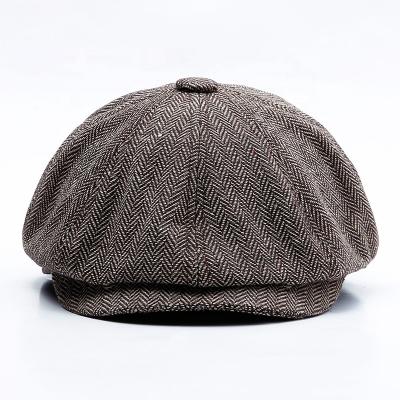 China Quality Striped Unisex Octagonal Hat Buttonable Brim 8 Panel Beret Short Beret Hat for sale