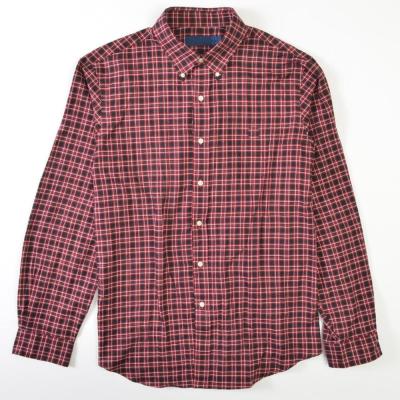 China Big Men's Polo Shirt Anti-pilling Plaid Long Sleeve Red Black Cotton Broadcloth Shirt for sale