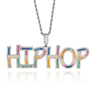 China Hiphop Colorful CZ Diamond Custom Name Necklace Pendant with Tennis Wand Chains Ice Letters Custom Jewelry for sale