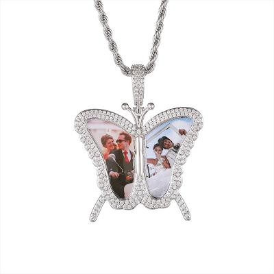 China Hip Hop Hip Pop Personalized Butterfly Diamond Photo Picture Custom Necklace Jewelry Custom Necklace for sale