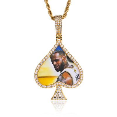 China Trendy Hiphop Iced Out Custom CZ Heart Shape Photo Lockets Pendant Necklace for sale