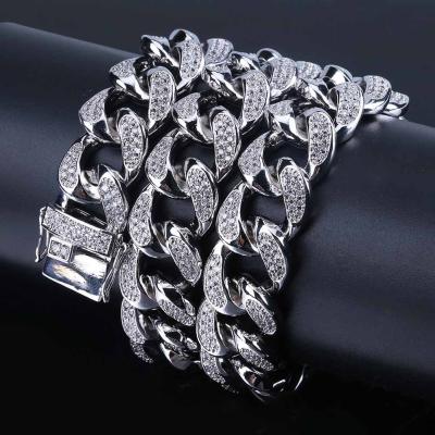 China Hiphop 18mm Sliver Gold Iced Out Zircon Miami Cuban Link Necklace Bling Hip Hop Chain Jewelry for sale