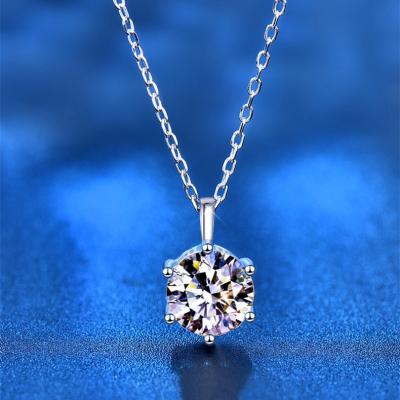 China CLASSIC 925 Sterling Silver 1ct 6.5mm Moissanite VVS Elegant Pendant Statement Diamond Wedding Women Jewelry Necklace for sale