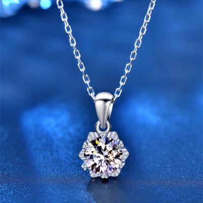 China CLASSIC Sterling Silver 1ct VVS Moissanite Pendant Necklace 925 Anniversary Statement Engagement Elegant Necklace For Women for sale