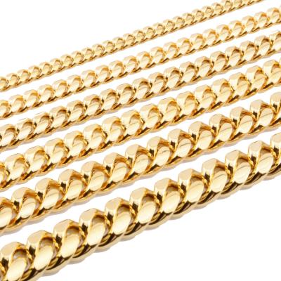 China OEM 8mm Miami Stainless Steel Gold Cuban Link Chain Hiphop Hip Hop Link Silver 10mm 12mm 14mm Men's Hip Hop Link Necklace for sale