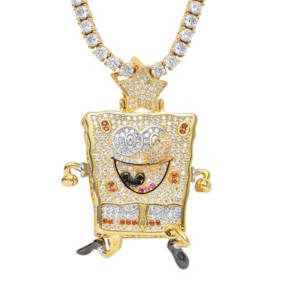 China Hip Hop Hip Hop Jewelry Iced Out SpongeBob Pendants Bling Bling Cardboard Character OEM ODM Manufacturer for sale