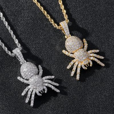 China Hiphop N0386 New Bling bling CZ Jewelry Spider Pendant Iced Out Hip Hop Cubic Zircon Jewelry Pending Necklace for sale