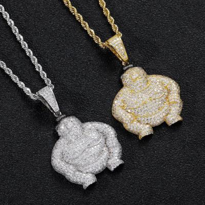 China Hiphop N0392 New Bling bling CZ Jewelry Fat Man Pendant Iced Out Hip Hop Jewelry Cubic Zircon Pending Necklace for sale