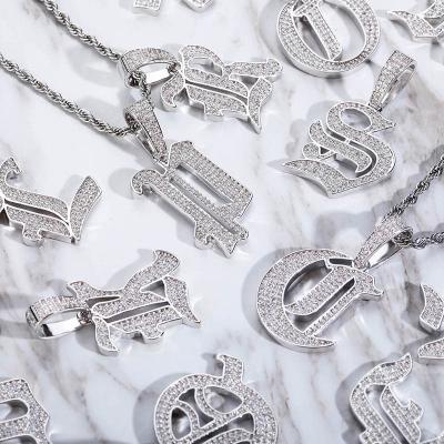 China Hiphop Iced Out Letters A-Z Pendant Necklace With Rope Chain Micro Pave CZ Stone Hip Hop Style Punk Jewelry For Gift for sale