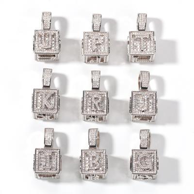 China Hiphop Square Bold Pendant Necklace Baby English Initial Letters Shape Iced Out Cubic Zirconia Jewelry for sale