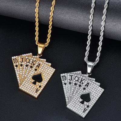 China Hiphop Hip Hop Poker Pendant Necklace Iced Out Bling Stainless Steel Necklace Charms For Men Women Jewelry Gifts Drop Shipping for sale