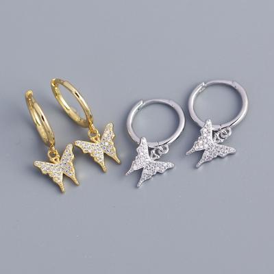 China Hiphop 2021 New S925 Iced Out CZ Butterfly Drop Earrings Stylish Women Gift Jewelry for sale