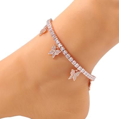 China Hiphop Iced Out CZ White Pink Tennis Bling Chain Anklet For Women Jewelry 2020 New Hip Summer Women Hip Hop for sale