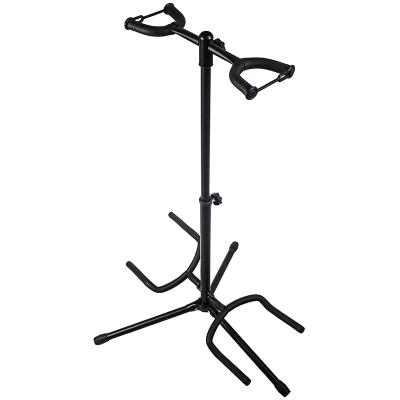 China Guitars Wholesale Universal Black Metal Musical Tripod Electric Guitar Ukulele Double Stand GH-555 factory direct for sale