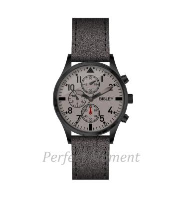 China Gray Dial And Gunmetal Watch Non-Specific Dark PU Leather Strap Men's Multifunctional Quartz Watch for sale