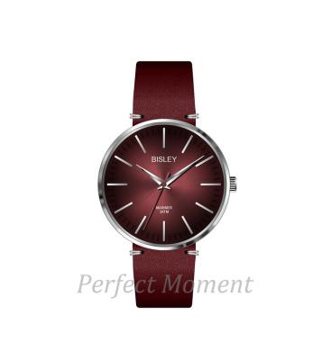 China Non-specific fashion trending round soft simple casual dial men's wristwatch wine red PU leather strap quartz watch case male watch for sale