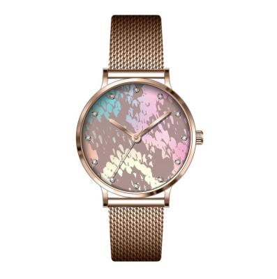 China Snake Pattern Dial Women Quartz Watch Rose Gold Case And Stainless Steel Non-specific Mesh Wristwatch for sale