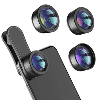 China Universal Optical Glass + Aluminum Clip 3 in 1 Fisheye Phone Lens Kit with Macro Lens and Wide Lens for sale